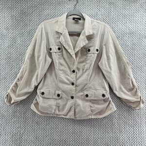 XCVI Jacket Womens XL Beige Cotton Pockets 3/4 Sleeve Safari Travel Casual
